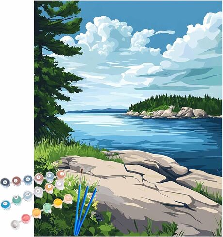 Crater Lake Paint by Number, National Park Paint by Numbers for Adult, Oregon USA Acrylic DIY Oil Painting, Mountains Canvas Home Wall Decor - Nature Wilderness Landscape(16x20inch, Unframed) in Saudi Arabia
