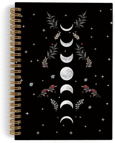 Gothic Moon Phase Spiral Notebook, Witchy Moon Stars Journal Notebook, Gothic Black Gold Notebooks for School Work, Moon Journal, Witchy Office Supplies Gifts for Women Men, 5.5x8.3 Inch in Saudi Arabia