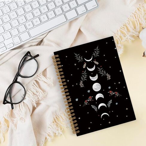 Gothic Moon Phase Spiral Notebook, Witchy Moon Stars Journal Notebook, Gothic Black Gold Notebooks for School Work, Moon Journal, Witchy Office Supplies Gifts for Women Men, 5.5x8.3 Inch in Saudi Arabia