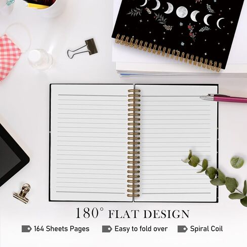 Gothic Moon Phase Spiral Notebook, Witchy Moon Stars Journal Notebook, Gothic Black Gold Notebooks for School Work, Moon Journal, Witchy Office Supplies Gifts for Women Men, 5.5x8.3 Inch in Saudi Arabia