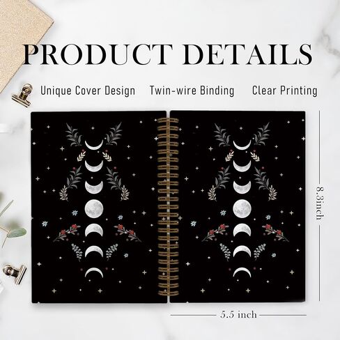 Gothic Moon Phase Spiral Notebook, Witchy Moon Stars Journal Notebook, Gothic Black Gold Notebooks for School Work, Moon Journal, Witchy Office Supplies Gifts for Women Men, 5.5x8.3 Inch in Saudi Arabia