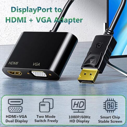 MINI DisplayPort إلى محول HDMI VGA ، متعدد الوظائف DisplayPort Mini DP إلى HDMI VGA 1080p ذكور إلى كابل محول 2 في 1 in Kuwait