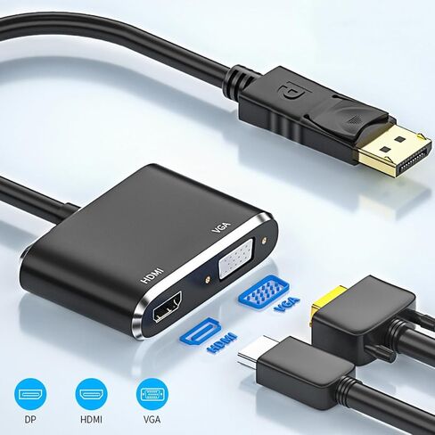 MINI DisplayPort إلى محول HDMI VGA ، متعدد الوظائف DisplayPort Mini DP إلى HDMI VGA 1080p ذكور إلى كابل محول 2 في 1 in Kuwait