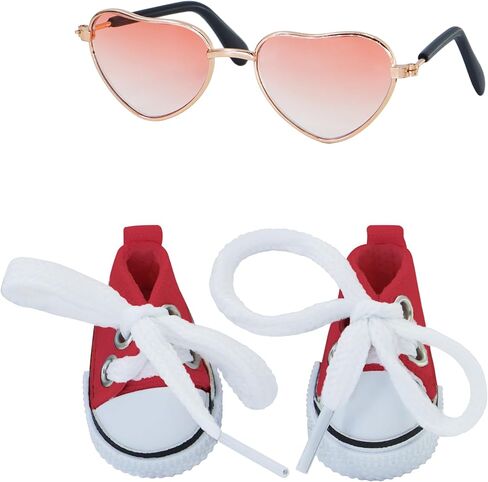 مناسبة لمجموعة ملحقات ملابس الدمية التي تبلغ مساحتها 17 سم ، وأحذية قماش الدانتيل مع النظارات ، وملحقات الملابس (أسود) in Kuwait