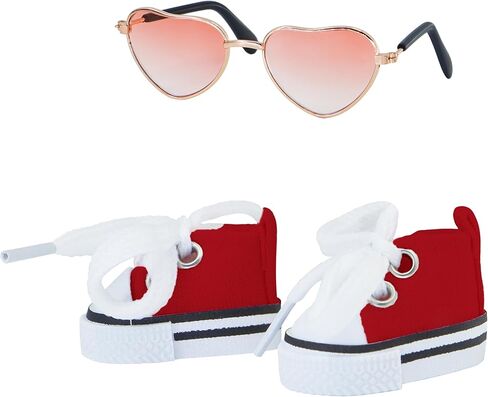 مناسبة لمجموعة ملحقات ملابس الدمية التي تبلغ مساحتها 17 سم ، وأحذية قماش الدانتيل مع النظارات ، وملحقات الملابس (أسود) in Kuwait