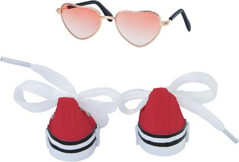 مناسبة لمجموعة ملحقات ملابس الدمية التي تبلغ مساحتها 17 سم ، وأحذية قماش الدانتيل مع النظارات ، وملحقات الملابس (أسود) in Kuwait