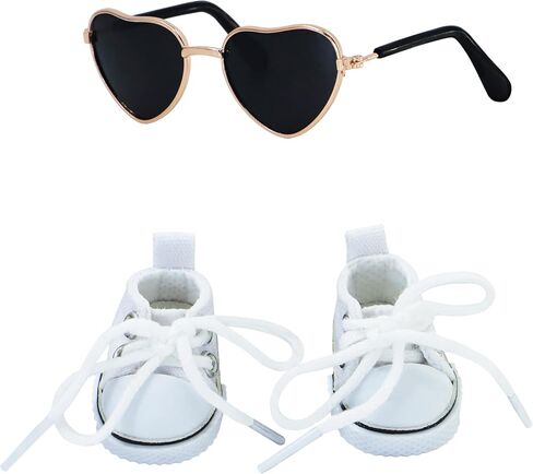 Suitable for 17cm Doll Clothing Accessories Set, Lace-up Canvas Shoes with Glasses, Clothing Accessories (Black) in Saudi Arabia