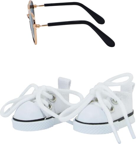 Suitable for 17cm Doll Clothing Accessories Set, Lace-up Canvas Shoes with Glasses, Clothing Accessories (Black) in Saudi Arabia