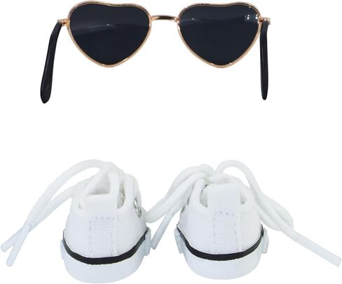 Suitable for 17cm Doll Clothing Accessories Set, Lace-up Canvas Shoes with Glasses, Clothing Accessories (Black) in Saudi Arabia