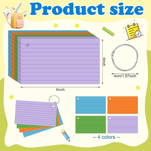 Colored Index Cards 3x5 Inch Flash Cards with Ring Heavy Weight Study Flashcards Note Cards for Studying School College Supplies, 210 Count in Kuwait