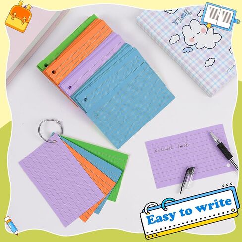 Colored Index Cards 3x5 Inch Flash Cards with Ring Heavy Weight Study Flashcards Note Cards for Studying School College Supplies, 210 Count in Kuwait