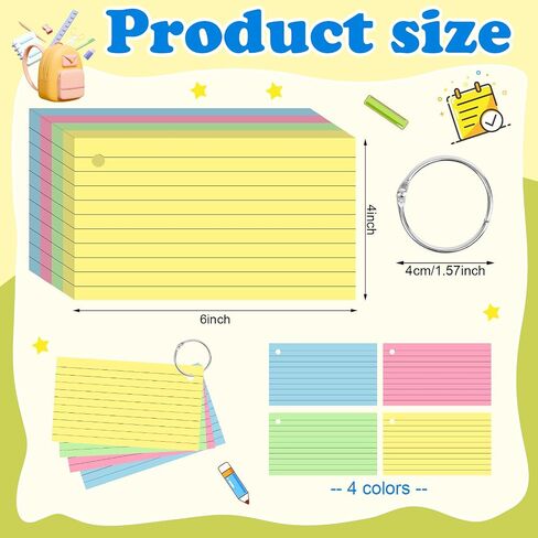 Colored Index Cards 3x5 Inch Flash Cards with Ring Heavy Weight Study Flashcards Note Cards for Studying School College Supplies, 210 Count in Kuwait