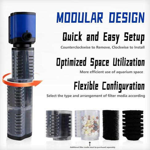 COOSPIDER Pond Filter for 35-75 Gallon, 260GPH Powerful Filtration Pond Pump, Submersible Canister Filters for Fish Turtle Tank, Cold Plunge, Clear Wavemaker Oxygen Supply, Dry Burning Protection in Saudi Arabia