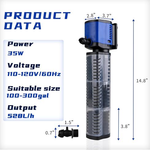 COOSPIDER Pond Filter for 35-75 Gallon, 260GPH Powerful Filtration Pond Pump, Submersible Canister Filters for Fish Turtle Tank, Cold Plunge, Clear Wavemaker Oxygen Supply, Dry Burning Protection in Saudi Arabia