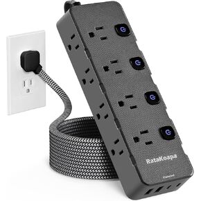 10 قدم حامي ، شريط الطاقة ، 8 منافذ AC Outlet على نطاق واسع 4 USB (2 USB C) ، سلك امتداد قابس مسطح مع منافذ متعددة ، مفاتيح فردية ، موسع مكتبي للمسكن ، المنزل ، Office Essentials ، 1400J in Saudi Arabia