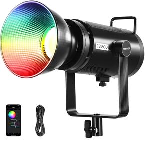Neewer 200W RGBWW COB LED ضوء الفيديو مع الناشر ، APP/2.4G 360 ° COLOR 2500K-7500K 23000LUX/M Bowens Metal Shell Silent Silent Continuous Loughing TLCI/CRI97+ لتسجيل الفيديو CB200C in Kuwait
