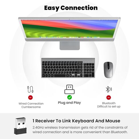 cimetech Wireless Keyboard Mouse Combo, Compact Full Size Wireless Keyboard and Mouse Set Less Noise Keys 2.4G Ultra-Thin Sleek Design for Windows, Computer, PC, Notebook, Laptop - Matte Black in Kuwait