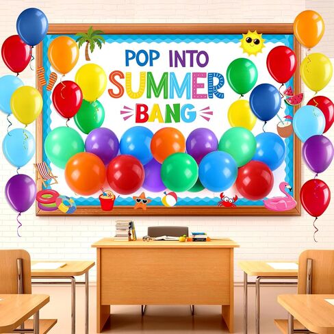 Pasimy End of School Year Bulletin Board Summer Classroom Bulletin Board Decoration Set with 24 Balloons Summer Beach Cutouts for Graduation Party Last Day of School Classroom Wall Decor (Ocean) in Saudi Arabia