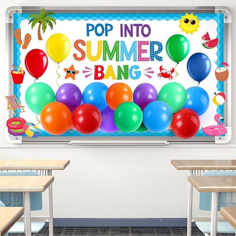 Pasimy End of School Year Bulletin Board Summer Classroom Bulletin Board Decoration Set with 24 Balloons Summer Beach Cutouts for Graduation Party Last Day of School Classroom Wall Decor (Ocean) in Saudi Arabia