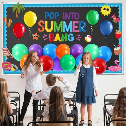 Pasimy End of School Year Bulletin Board Summer Classroom Bulletin Board Decoration Set with 24 Balloons Summer Beach Cutouts for Graduation Party Last Day of School Classroom Wall Decor (Ocean) in Saudi Arabia