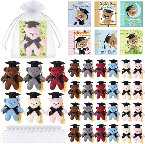Hanaive 30 Sets Mini Graduation Stuffed Animal Bulk Graduation Party Favors 30 Animal Keychain with Grad Cap 30 Card 30 Organza Bag Small Plush Toy for Kindergartners College High School Gifts in Saudi Arabia