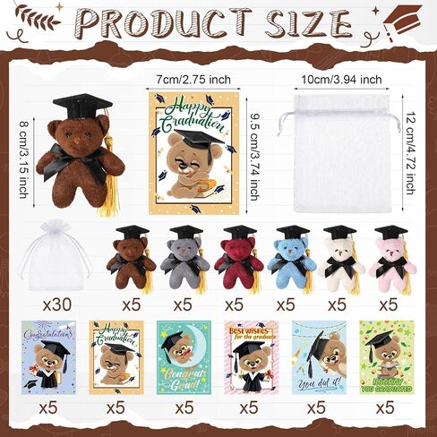 Hanaive 30 Sets Mini Graduation Stuffed Animal Bulk Graduation Party Favors 30 Animal Keychain with Grad Cap 30 Card 30 Organza Bag Small Plush Toy for Kindergartners College High School Gifts in Saudi Arabia