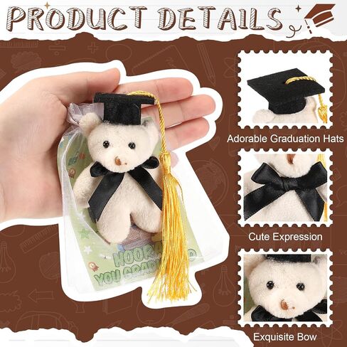 Hanaive 30 Sets Mini Graduation Stuffed Animal Bulk Graduation Party Favors 30 Animal Keychain with Grad Cap 30 Card 30 Organza Bag Small Plush Toy for Kindergartners College High School Gifts in Saudi Arabia