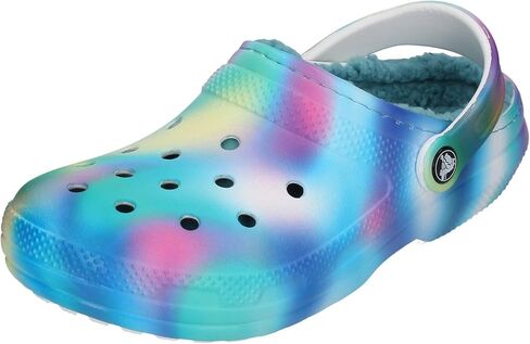 Crocs Unisex-Adult Classic Tie Dye Lined Clogs | Fuzzy Slippers, Navy/Red/White, 5 Women/3 Men in Saudi Arabia