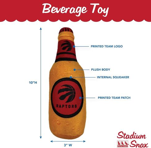 Pets First NBA Toronto Raptors Beer Bottle Plush Dog & CAT Squeak Toy - Cutest Stadium SODA Bottle Snack Plush Toy for Dogs & Cats with Inner Squeaker & Beautiful Basketball Team Name/Logo in Saudi Arabia
