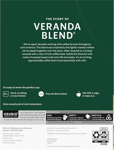 Starbucks K-Cup Coffee Pods, Starbucks Blonde Roast Coffee, Veranda Blend for Keurig Brewers, 100% Arabica, 4 boxes (96 pods total) in Saudi Arabia