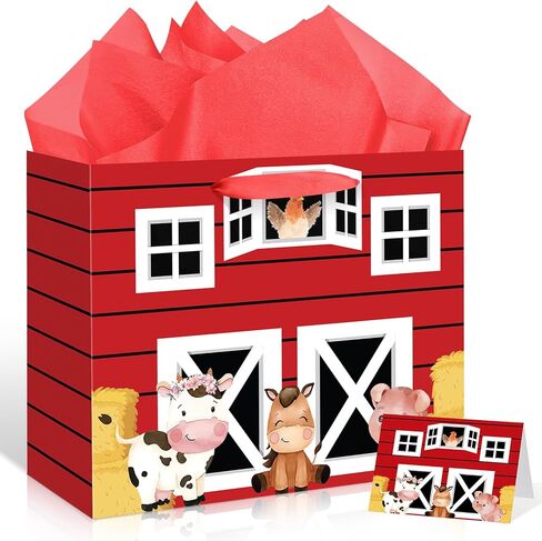 Innovoscape Cow Gift Bag for Kids Boys Girls Baby Shower Cow Print Birthday Gift Bag with Wrapping Paper Card Large Farm Animal Gifts Bag for Baby Shower Birthday Decorations Party Favors Supplies in Saudi Arabia