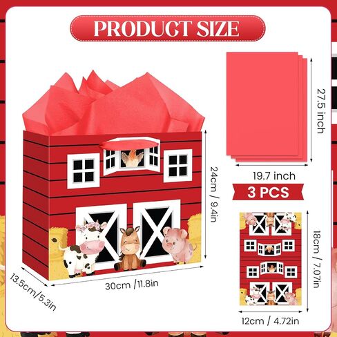 Innovoscape Cow Gift Bag for Kids Boys Girls Baby Shower Cow Print Birthday Gift Bag with Wrapping Paper Card Large Farm Animal Gifts Bag for Baby Shower Birthday Decorations Party Favors Supplies in Saudi Arabia