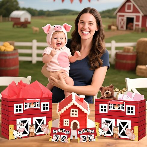 Innovoscape Cow Gift Bag for Kids Boys Girls Baby Shower Cow Print Birthday Gift Bag with Wrapping Paper Card Large Farm Animal Gifts Bag for Baby Shower Birthday Decorations Party Favors Supplies in Saudi Arabia
