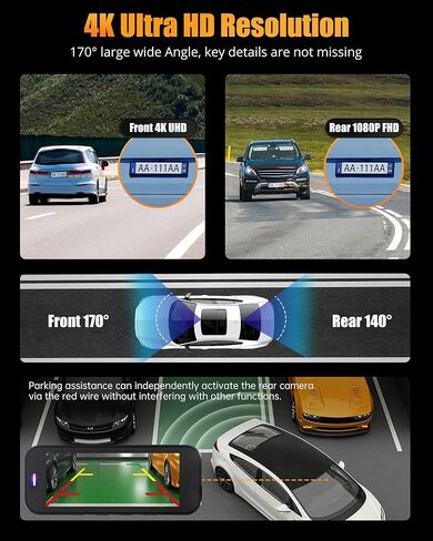 Dash Cam Front and Rear, 8K Ultra HD Dash Camera for Cars, Dash Cam with App Control, 32GB Card, Built-in Wi-Fi & GPS in Kuwait