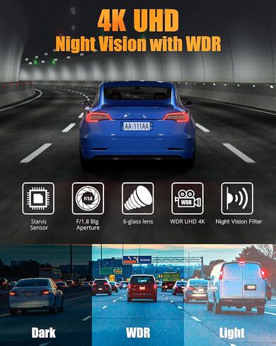 Dash Cam Front and Rear, 8K Ultra HD Dash Camera for Cars, Dash Cam with App Control, 32GB Card, Built-in Wi-Fi & GPS in Kuwait