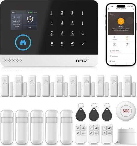 Wireless Alarm System for Home Security,Home Alarm System 24-Piece Kit,with Phone APP Alert (Door Sensor,Siren, Remote, Motion Detector) for Home,Apartment, Compatible with Alexa(103-F) in Kuwait