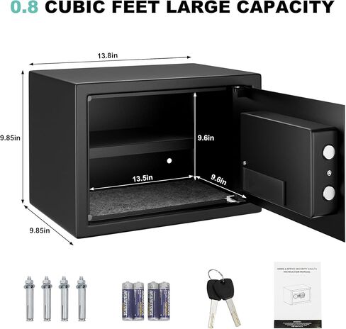 مزيج القفل مربع آمن للمنزل والمكاتب | صندوق أمان مفتاح ومفتاح صغير مع ضوء المستشعر ، تخزين بطانة شعر للمجوهرات ، النقد ، المستندات - 0.5cu.ft in Kuwait