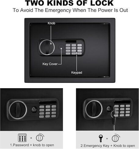 مزيج القفل مربع آمن للمنزل والمكاتب | صندوق أمان مفتاح ومفتاح صغير مع ضوء المستشعر ، تخزين بطانة شعر للمجوهرات ، النقد ، المستندات - 0.5cu.ft in Kuwait