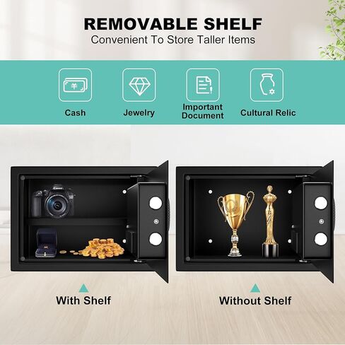 مزيج القفل مربع آمن للمنزل والمكاتب | صندوق أمان مفتاح ومفتاح صغير مع ضوء المستشعر ، تخزين بطانة شعر للمجوهرات ، النقد ، المستندات - 0.5cu.ft in Kuwait