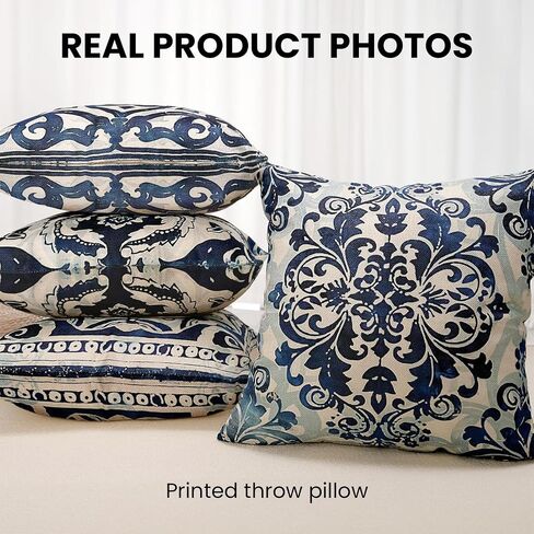 Blue Throw Pillow Covers - Linen Blue Pillow Covers 18x18 Set of 4, Decorative Blue and White Pillow Covers, Chinoiserie Pillow Cover, Chinoiserie Decor in Saudi Arabia