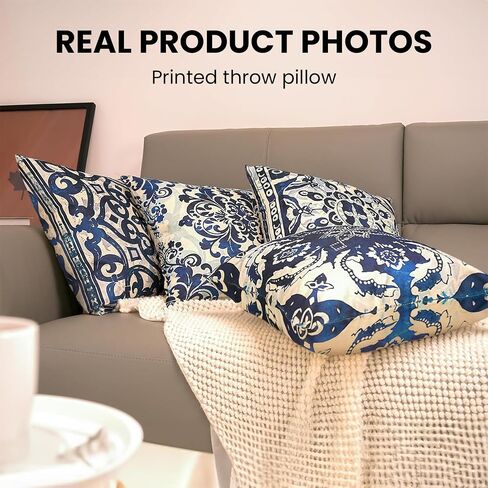 Blue Throw Pillow Covers - Linen Blue Pillow Covers 18x18 Set of 4, Decorative Blue and White Pillow Covers, Chinoiserie Pillow Cover, Chinoiserie Decor in Saudi Arabia