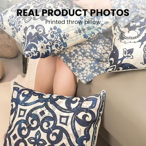Blue Throw Pillow Covers - Linen Blue Pillow Covers 18x18 Set of 4, Decorative Blue and White Pillow Covers, Chinoiserie Pillow Cover, Chinoiserie Decor in Saudi Arabia