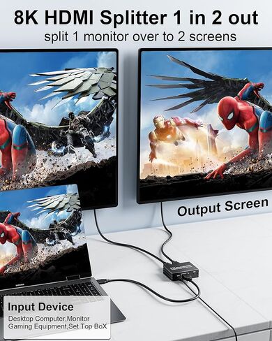 DisplayPort to Dual HDMI Splitter - 4K@60Hz Adapter for Dual Monitors Extended Display SST/MST Specification Display Port in 2 HDMI Out for Desktop, Laptop, NVIDIA, AMD Graphics Card, HDCP 2.3, HDR10 in Kuwait