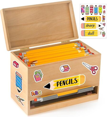 Aigybobo Pencil Dispenser for Classroom, Wooden Pencil Holder for Desk, Teacher Must Haves for Organization and Storage, Pencils Straw Dispenser for Classroom Office Kitchen Restaurant (Black) in Saudi Arabia