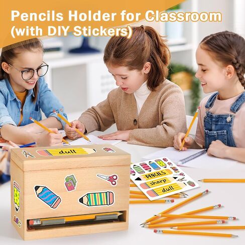 Aigybobo Pencil Dispenser for Classroom, Wooden Pencil Holder for Desk, Teacher Must Haves for Organization and Storage, Pencils Straw Dispenser for Classroom Office Kitchen Restaurant (Black) in Saudi Arabia