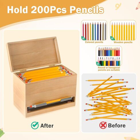 Aigybobo Pencil Dispenser for Classroom, Wooden Pencil Holder for Desk, Teacher Must Haves for Organization and Storage, Pencils Straw Dispenser for Classroom Office Kitchen Restaurant (Black) in Saudi Arabia