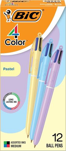 BIC 4-Color Grip Retractable Ball Pens, Medium Point (1.0mm), 12-Count Pack, Retractable Ball Pen With Long-Lasting Ink in Kuwait