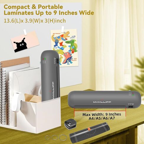Laminator Machine 9-Inch Portable Thermal Laminater with Hot & Cold Modes, A4 Small Laminating Machine with ABS Jam-Release, 3-Min Warm-Up, 6-in-1 Photo Laminator Kit for Office & Classroom Blue-Gray in Saudi Arabia