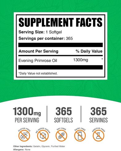 BulkSupplements.com كبسولات هلامية زيت زهرة الربيع المسائية - زهرة الربيع المسائية، مكملات GLA، زيت زهرة الربيع المسائية 1300 مجم - خالي من الغلوتين، 1 كبسولة هلامية لكل وجبة، 365 قطعة (عبوة من 1) in Saudi Arabia