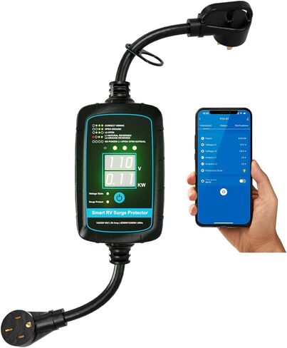 30 AMP RV Surge Protector ، FesticReamy 8500J Circuit Analyzer with Waterproof Cover RV Plug Pluge Adapter Protector for Camping Travel Trailers (P5-30A) in Kuwait